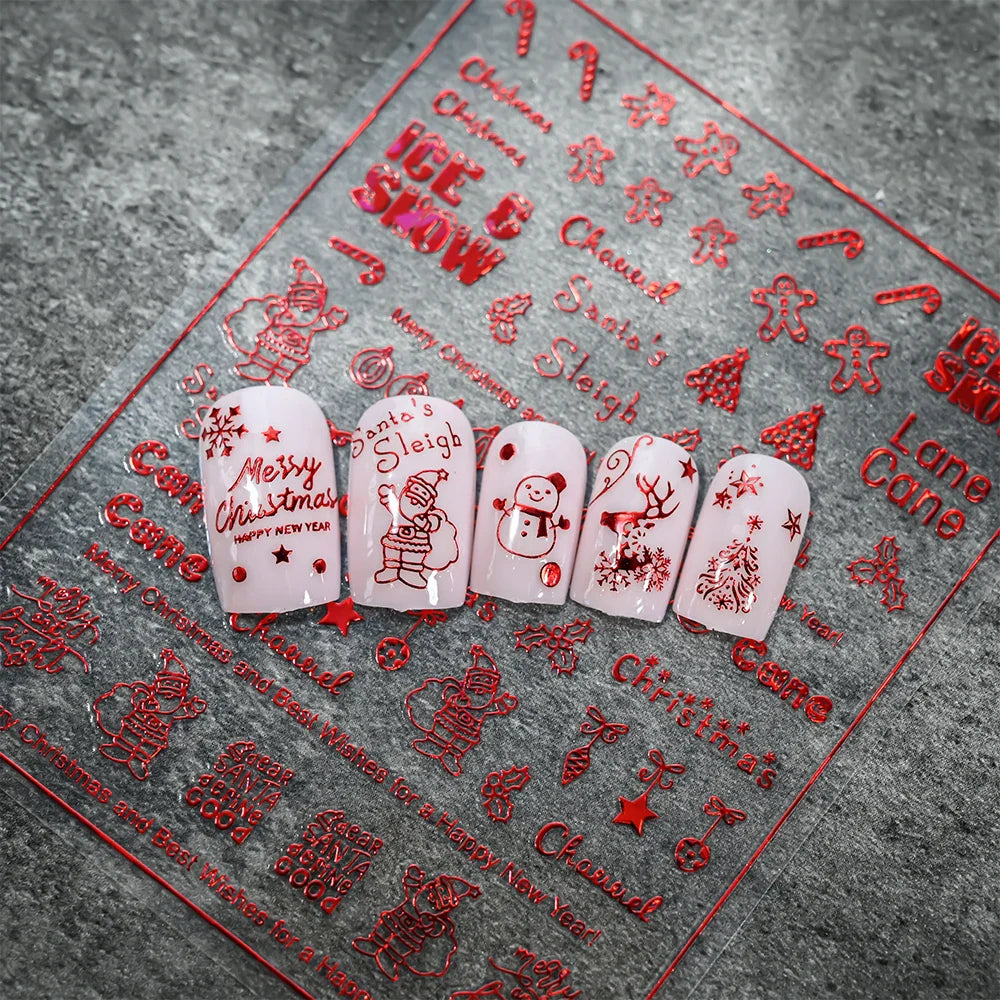 12pcs Cute Christmas Nail Decals Santa Claus Elk Penguin Snowman Cartoon Nail Stickers 3D Self-adhesive Sliders Manicure Decor * (Online Order Only)