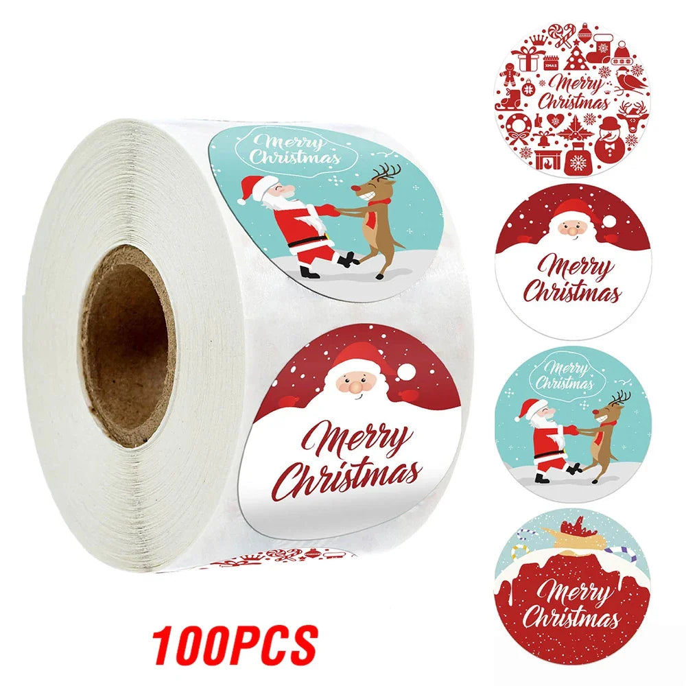 100-500pcs Merry Christmas Sticker Holiday Party New Year Decoration Gift Box Seal Sticker Baking Label Packaging Sticker (ONLINE ORDER ONLY)