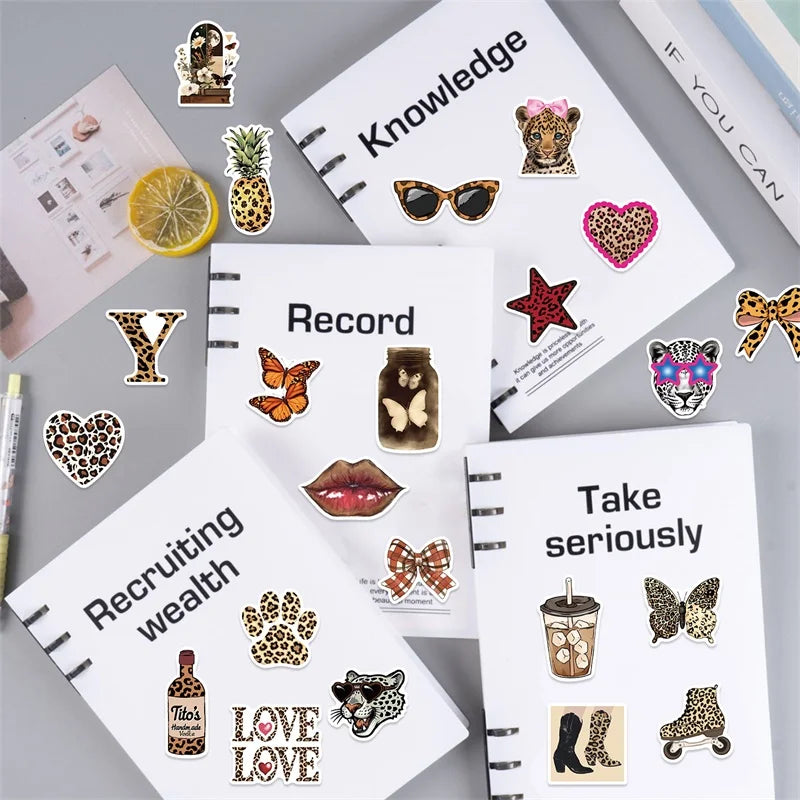10/30/50PCS Kawaii Leopard Print Sticky PVC Sticker Aesthetic Children's Stationery DIY Decoration Scrapbooking School Supplies (ONLINE ORDER ONLY)