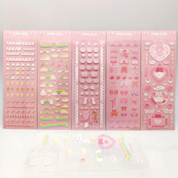 Korean Ins Girls Bow Lace Series Sticker Hand Account Idol Card DIY Album Decoration Scrapbooking Stickers Kawaii Stationery (ONLINE ORDER ONLY)