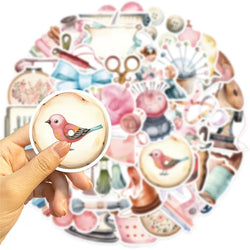 10/30/50PCS Kawaii Pink Sewing PVC Sticker Aesthetic Chidlren's Stationery Decoration Scrapbooking School Supplies for Kids (ONLINE ORDER ONLY)