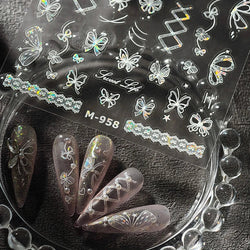 Shiny Butterfly Lace Line Bowknot Silk Ribbon Star Love Heart Fantasy Delicate Chic Adhesive Nail Art Stickers Manicure Decals (Online Order Only)