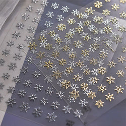 Hot Stamping Romantic White Gold Snowflakes Hexagon Winter 3D Self Adhesive Nail Art Stickers Shiny Rhinestone Manicure Decals (Online Order Only)