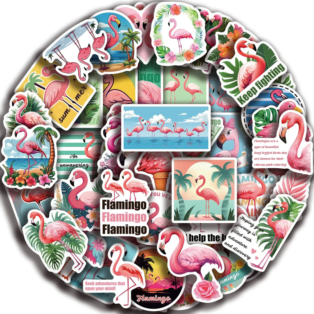 50pcs Flamingos Stickers Dream for DIY Girls Scrapbook Suitcase Water Bottle Phone Laptop Guitar Decal Cartoon Sticker Toys (Online Order Only)