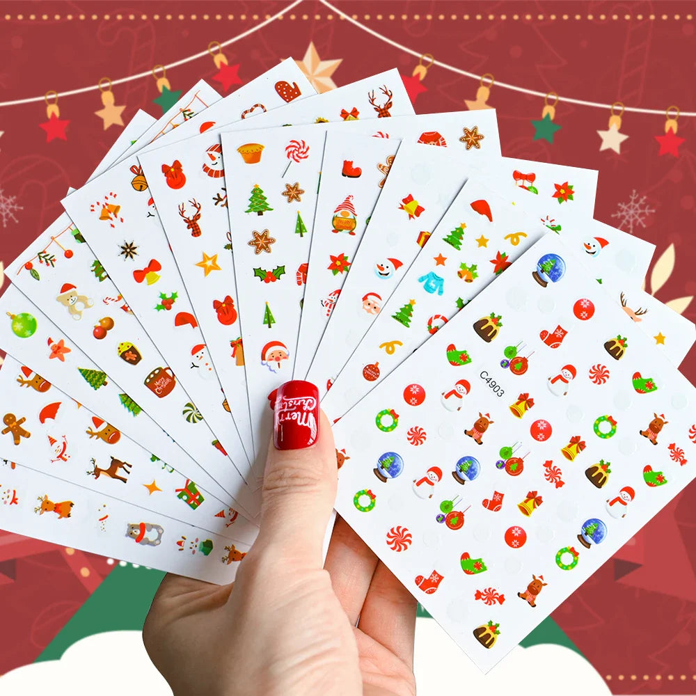 Christmas Greenery Nail Stickers Xmas Holly Animal Penguin Candy Winter Sliders Decor 2024 Holiday Decals Manicure Tips Foils *& (ONLINE ORDER ONLY)