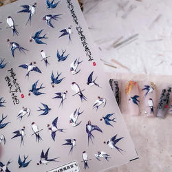Swallow Bird Insect Animal Phoenix Peacock Dove 3D Self Adhesive Nail Art Stickers Chinese Ancient Poetry Manicure 5D DIY Decals (ONLINE ORDER ONLY)