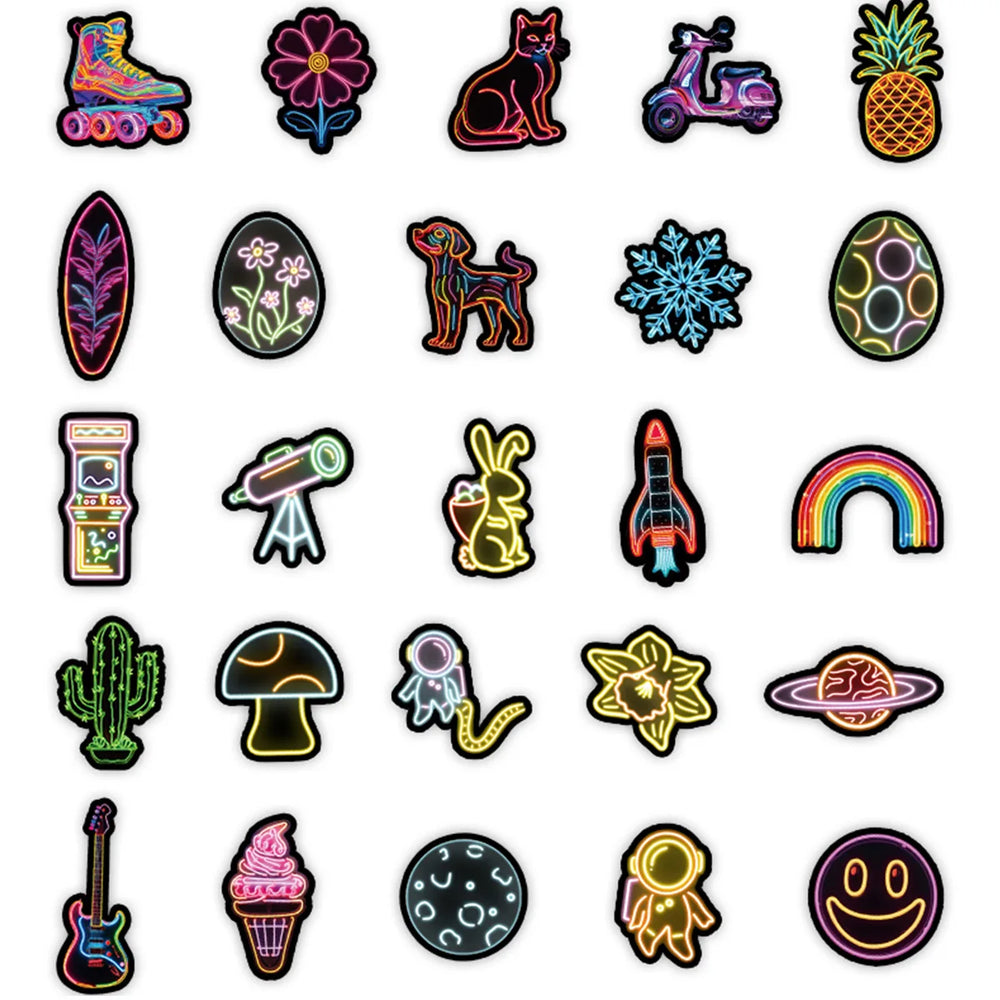 10/30/50PCS Cartoon Neon Sticker Graffiti Mobile Phone Luggage Helmet Water Cup Guitar DIY Wall Sticker Toy Decoration Wholesale (ONLINE ORDER ONLY)