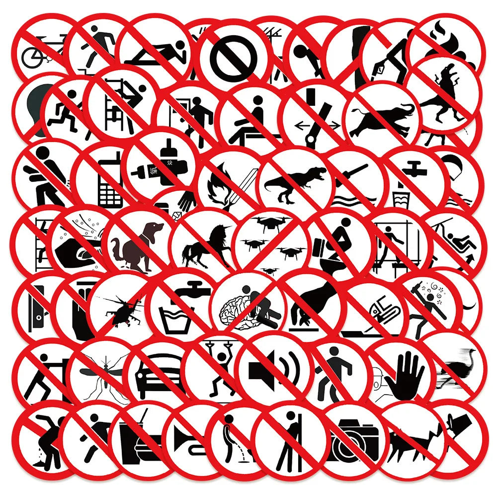 10/62pcs Cute Funny Warning Label Stickers Danger Banning Sign Decals DIY Car Scooter Motorcycle Suitcase Sticker Classic Toy (Online Order Only)