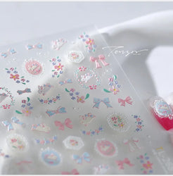 Pink Running Rabbit Bowknot Wreath Bunny Flower Tie Totem Pattern Self Adhesive Nail Art Sticker Pearl Rhinestone Manicure Decal (Online Order Only)