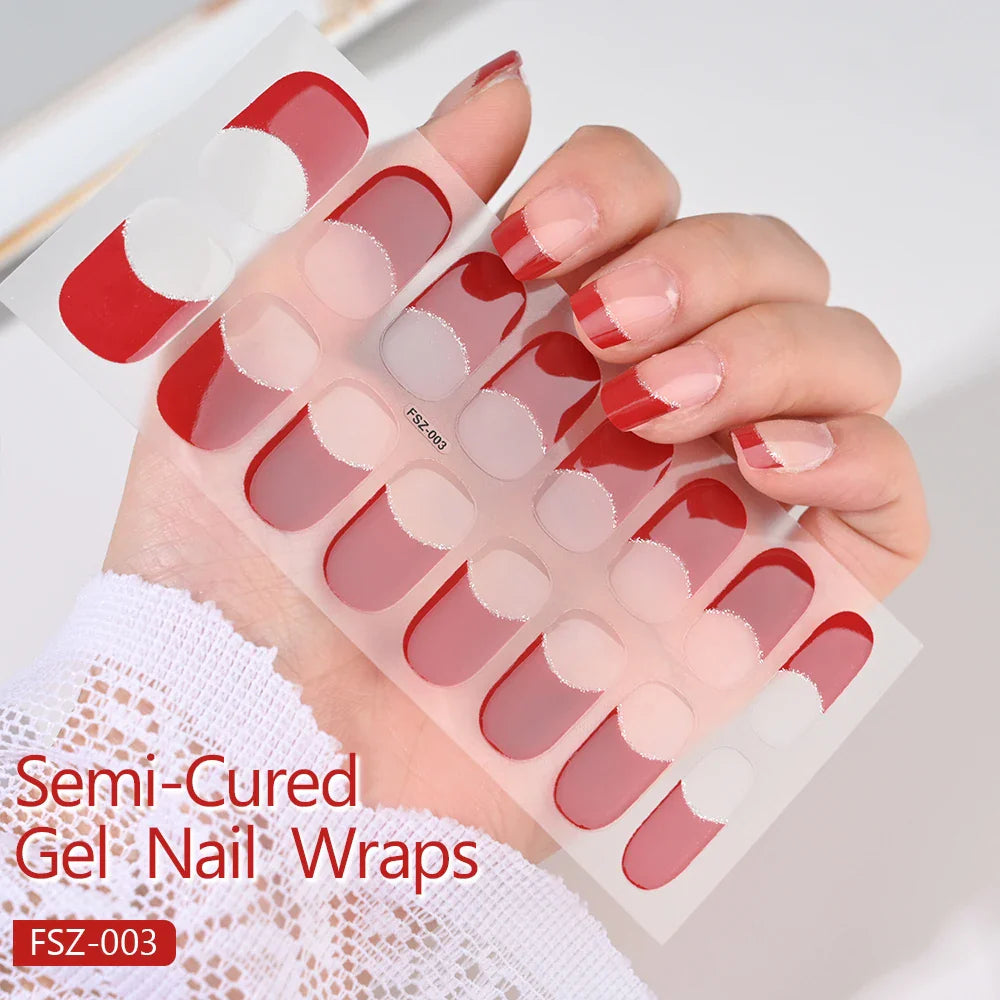 Nude Pink French Semi-Cured Gel Nail Patch Slider Adhesive Waterproof Long Lasting Full Cover Gel Nail Sticker UV Lamp Needed *^ (ONLINE ORDER ONLY)