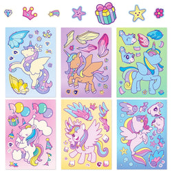6Sheets Rainbow Horse Children DIY Puzzle Sticker Games Unicorn Make A Face Funny Assemble Jigsaw Stickers Kids Educational Toys (Online Order Only)