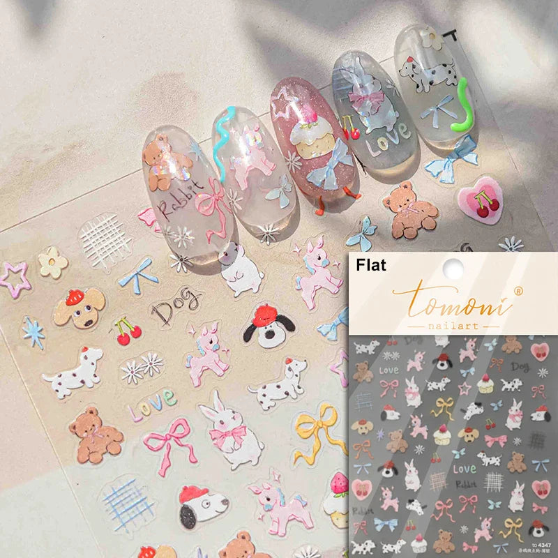 Cute Mango Dog Puppy Bear Bichon Blueberries Strawberry Cake Fruit Juice Desserts Corgi Adhesive Nail Art Sticker Manicure Decal (Online Order Only)