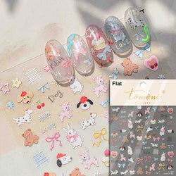 Cute Apple Fruit Dog Puppy Cat Kitten Adhesive Nail Art Sticker Charming Delicate Rhinestone Shiny Manicure Decals Nail Supplies (ONLINE ORDER ONLY)