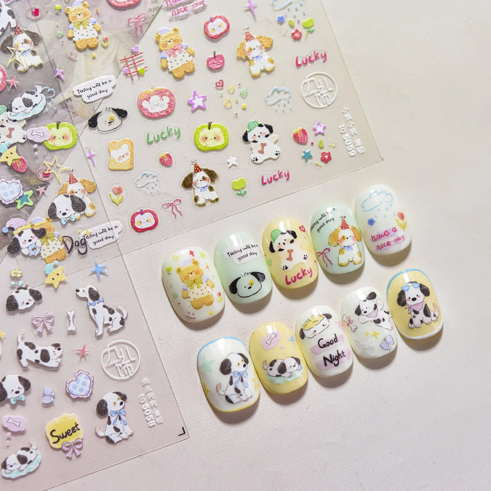 Fruits Apple Strawberry Animals Bear Dog Party Dream Flower Bone Rain Self Adhesive Nail Art Decoration Sticker Manicure Decals (Online Order Only)