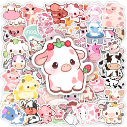 Kawaii Cute Cartoon Pink Cow Stickers DIY Gift Decorative Graffiti Decal for Phone Luggage Laptop Bottle Scrapbook Waterproof (ONLINE ORDER ONLY)