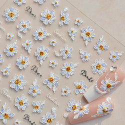 Flowers in Bloom Cosmos Chrysanthemum Daisy White Petal Yellow Stamen Self Adhesive Nail Art Decorations Sticker Manicure Decals (ONLINE ORDER ONLY)