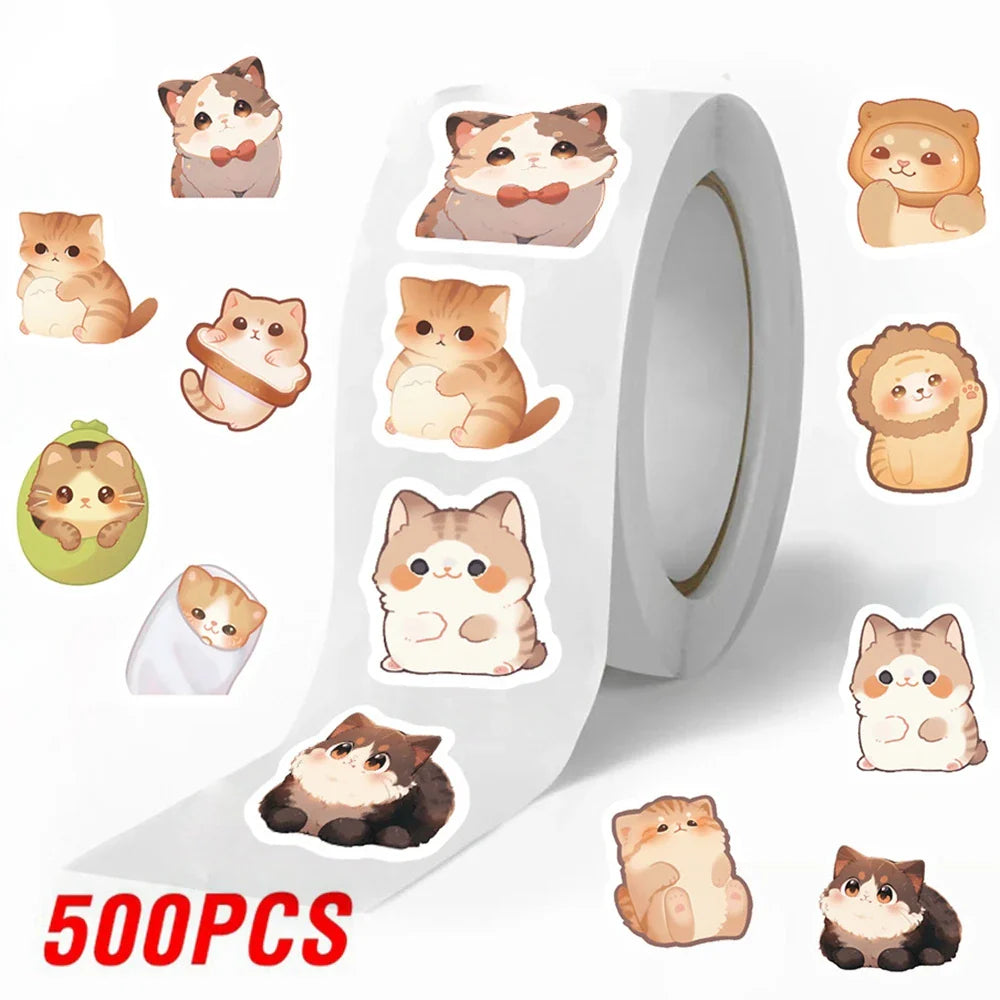 100-500pcs Cute Fat Cat Sticker Thank You Sticker DIY Gift Baking Package Decoration Lables Scrapbooking Stationery Supplies (ONLINE ORDER ONLY)