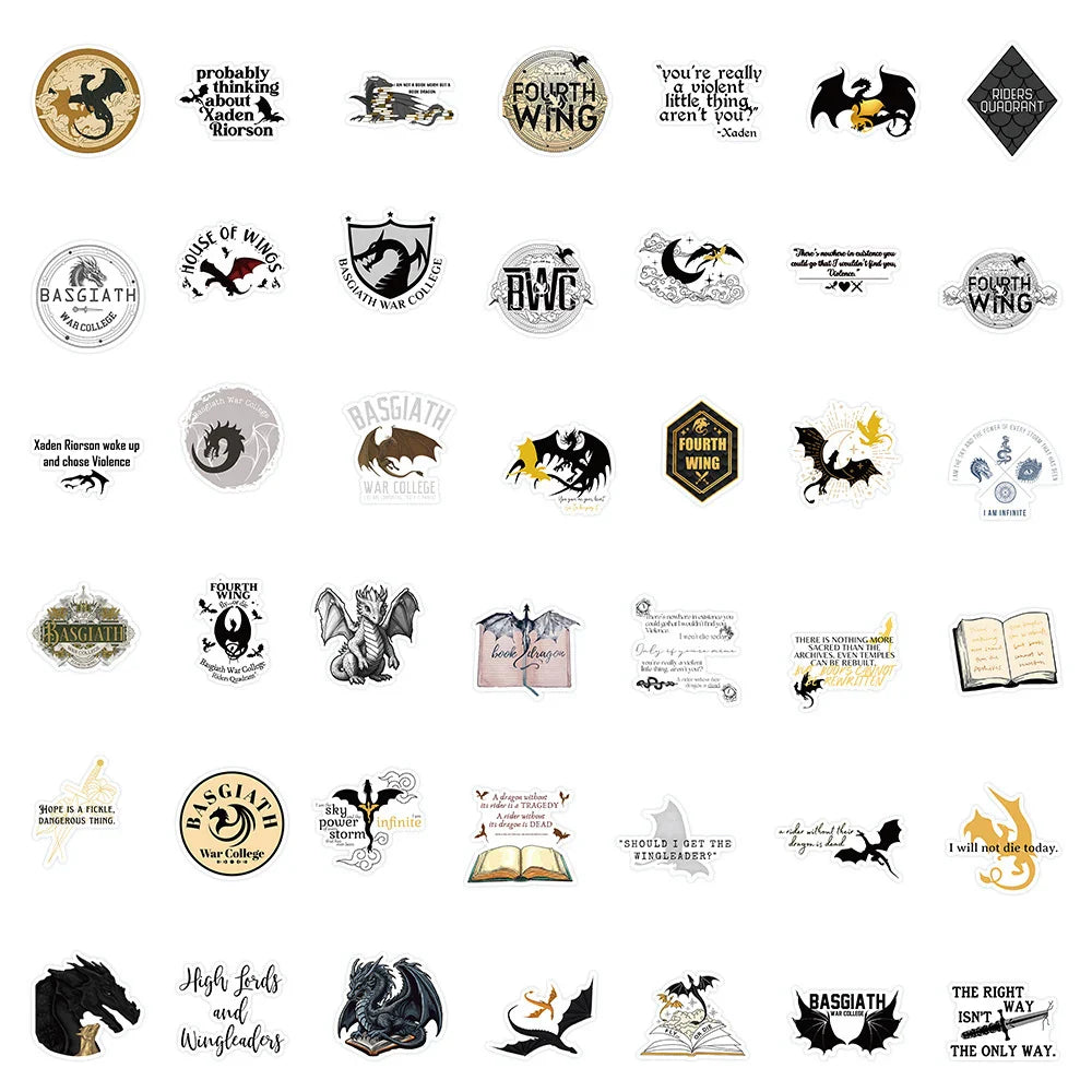 10/30/50/100pcs Cool Novel Fourth Wing Stickers Anime Decals Skateboard Laptop Motorcycle Phone Helmet Waterproof Sticker Toys (Online Order Only)