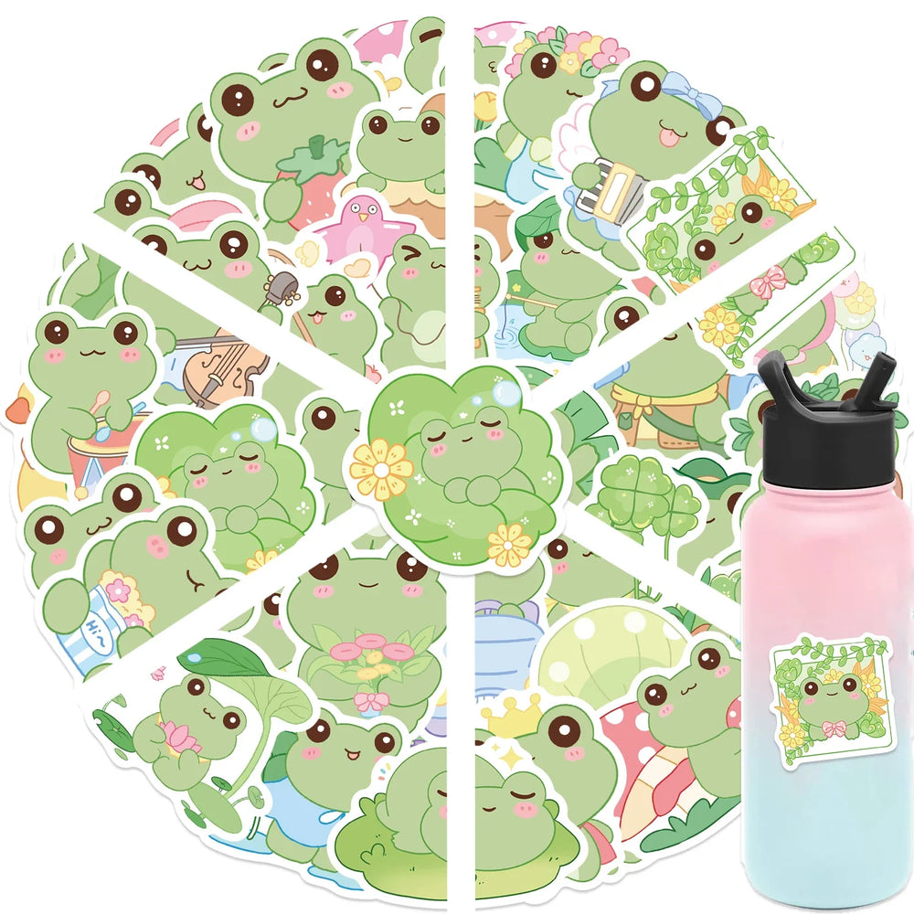 50Pcs Energetic Frog Stickers Waterproof Cute Animals Sticker Scrapbooking Skateboard Luggage Water Bottle Decals (ONLINE ORDER ONLY)