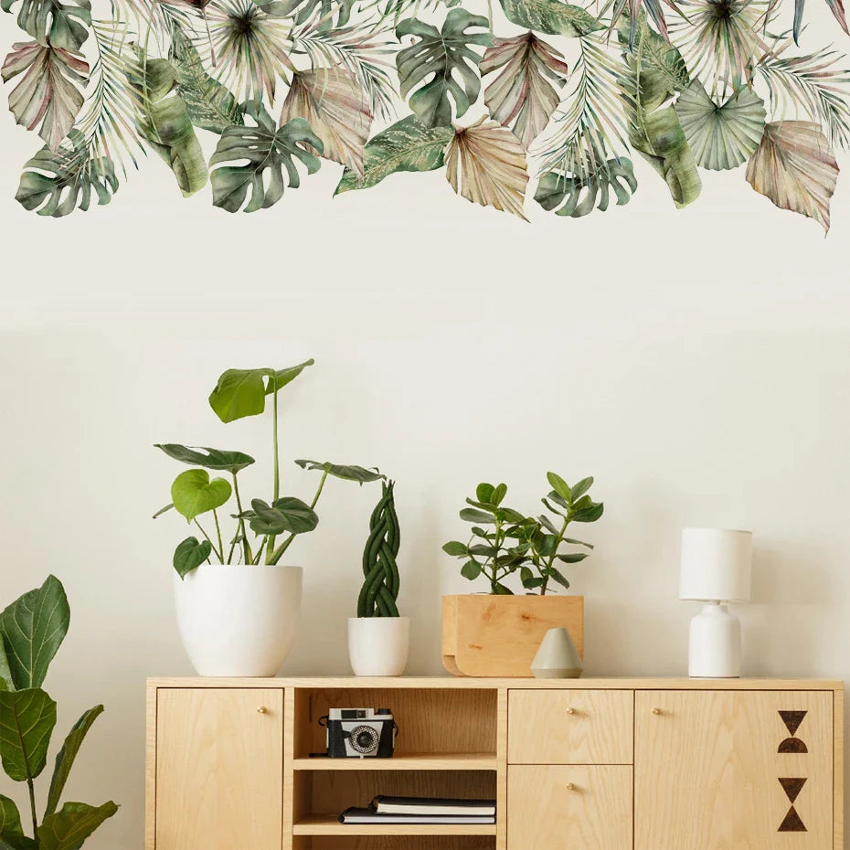 Watercolor Tropical Palm Leaves Wall Decal Stickers Home Decor (Online Order Only)