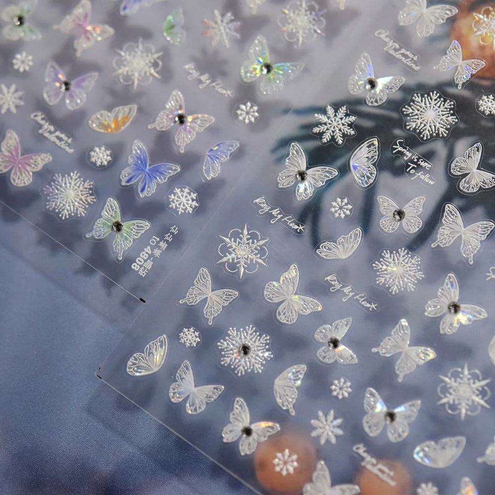 Colourful Butterfly Delicate Anmials Adhesive Nail Art Stickers Dreamy Winter Snowflake Rhinestone Manicure Decals Nail Supplies (ONLINE ORDER ONLY)