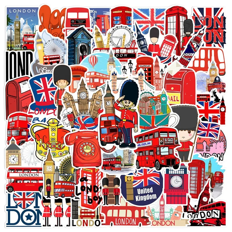 10/30/50PCS Red London Sticker Aesthetic PVC DIY Children's Korean Stationery School Supplies Decoration Scrapbooking for Kids (ONLINE ORDER ONLY)
