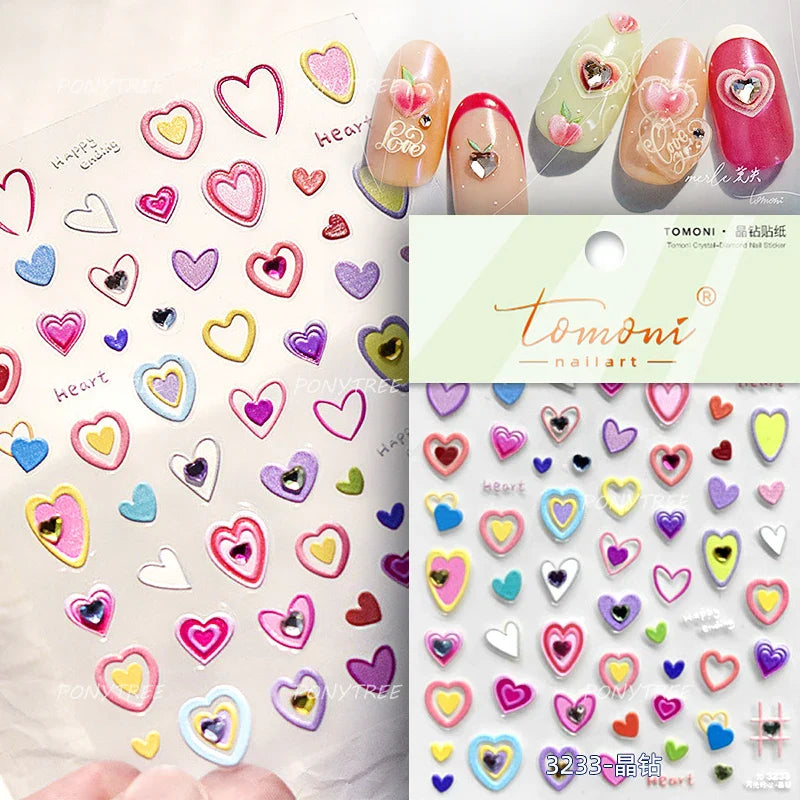 Black Silver Bowknot Love Heart Lace Irregular Line Lava Chic Self Adhesive Nail Art Stickers Embossed Reliefs Manicure Decals (Online Order Only)