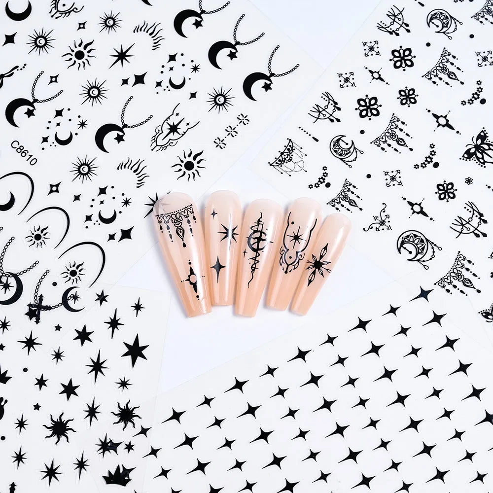 4pcs Roman Letter Design Nail Stickers Golden/Silvery/Black/White Alphabet Design Self Adhesive Decal English Words DIY Manicure (Online Order Only)