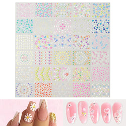 30 Sheets Cherry Blossom Nail Art Stickers White Flower Self-Adhesive Nail Decals with Assorted Floral Patterns for Manicuring * (Online Order Only)