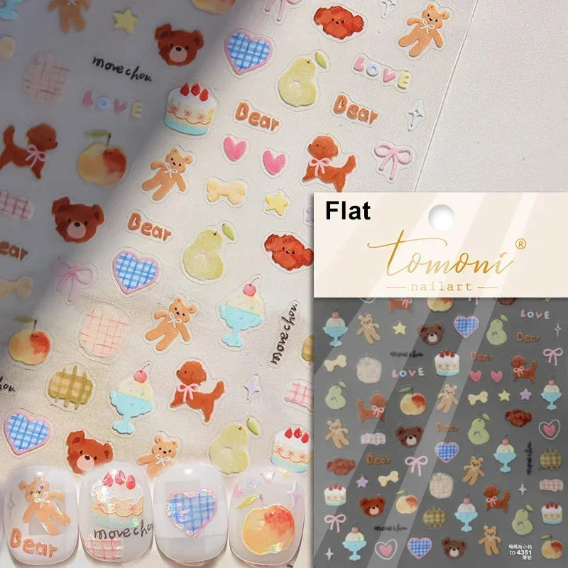 Bowknot Dog puppy Christmas Hat Strawberry Cake Food Coffee Cherry Love Heart Adhesive Nail Art Sticker Reliefs Manicure Decals (Online Order Only)