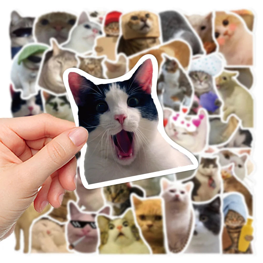 10/30/50PCS Cat Cartoon Stickers Funny Meme Kids Toy DIY Waterproof Luggage Laptop Suitcase Water Bike Bottle Decals Decoration (ONLINE ORDER ONLY)