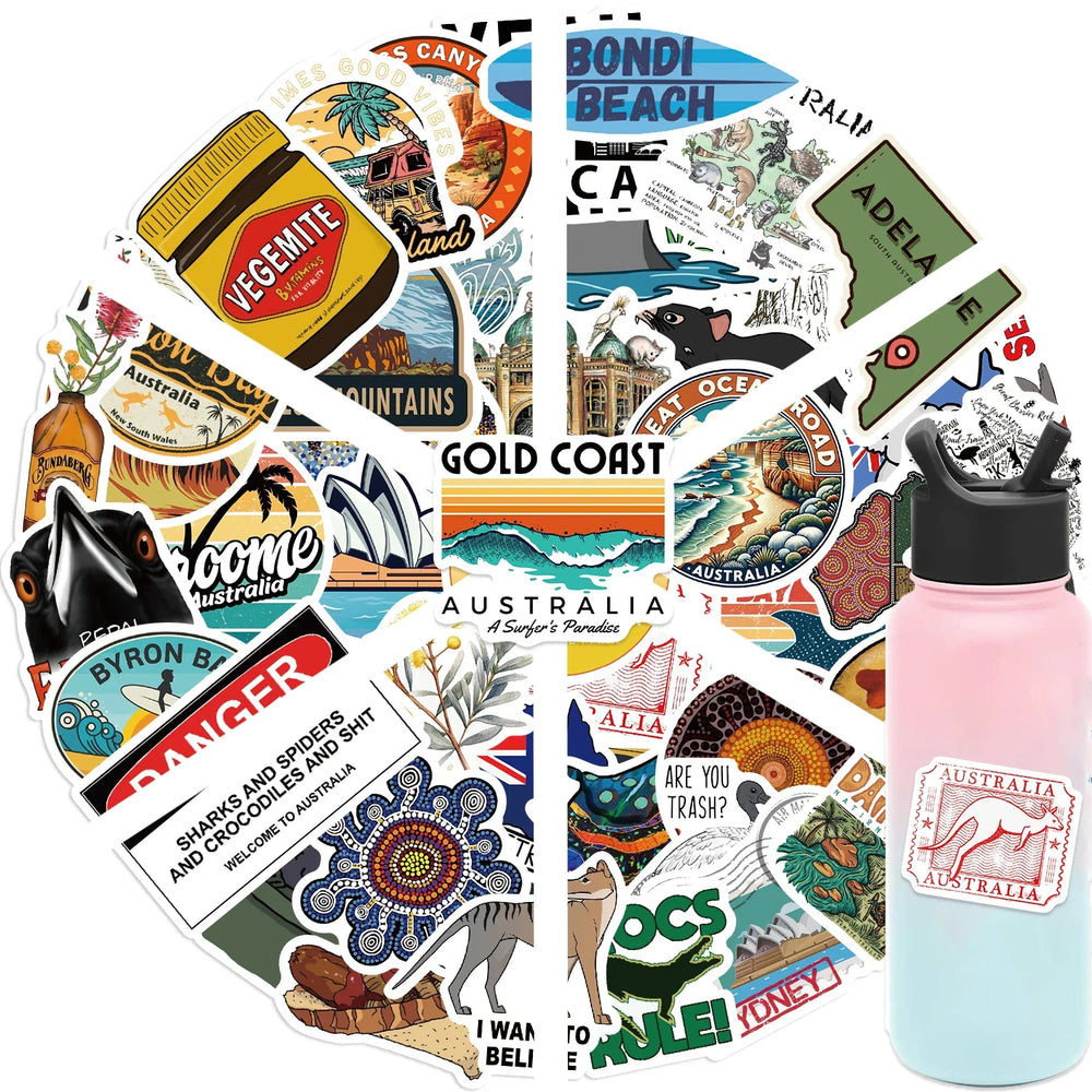 50PCS Travel City Australia Landscape Stickers Decal DIY Phone Laptop Guitar Stationery Scrapbook Skateboard Toy Sticker (ONLINE ORDER ONLY)