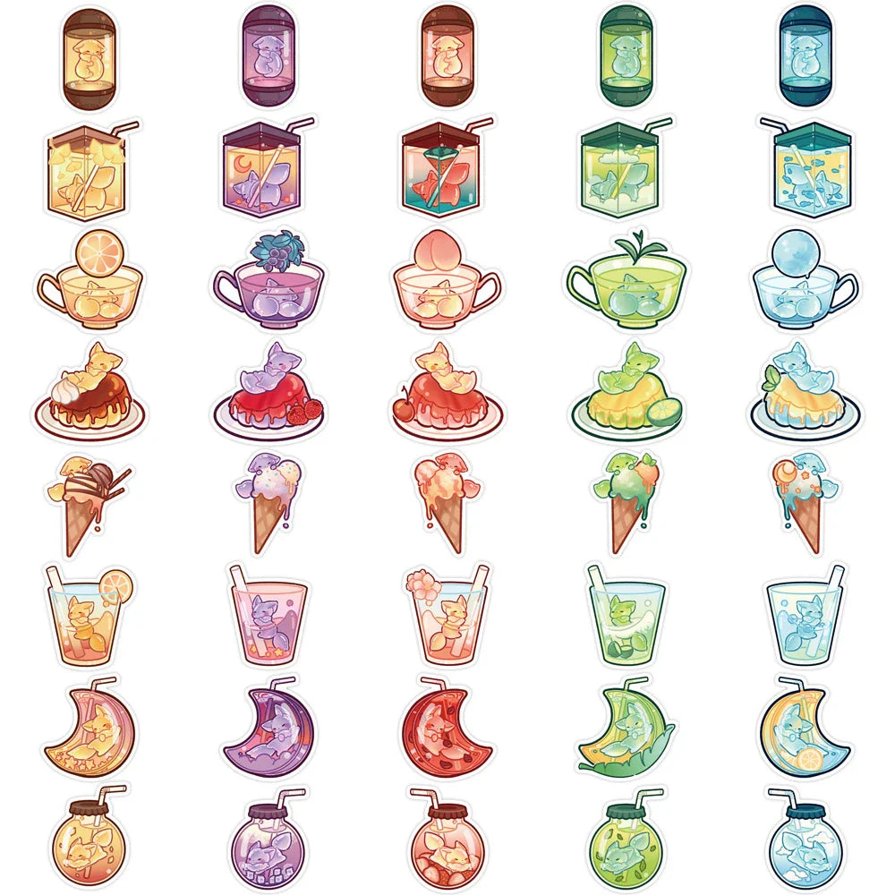 10/20/40pcs Cute Animal Fox Drink Combo Sticker Packs (Online Order Only)