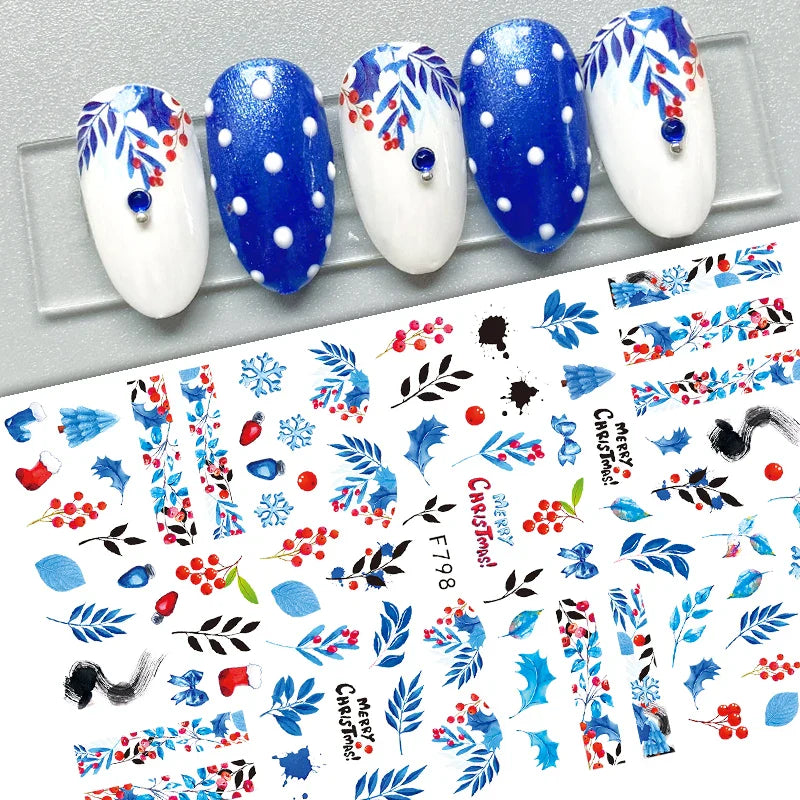 3D Gold Glitter Snowflake Nail Sticker Winter Reflective Elk Star Balloon Christmas Tree Foil Xmas New Year Decal Tips Decoratio (ONLINE ORDER ONLY)