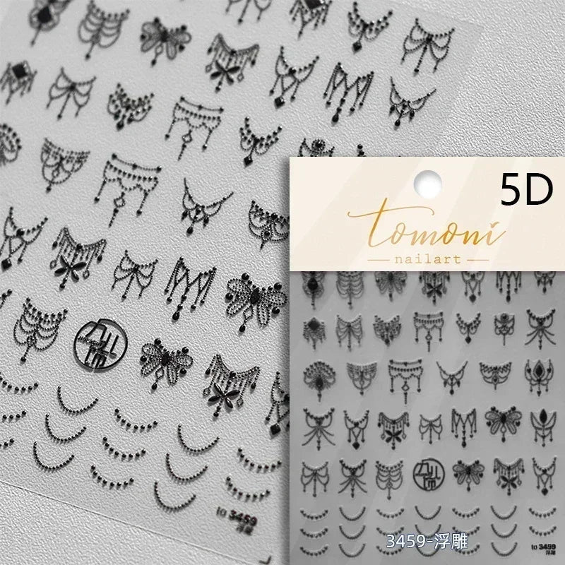 Gradient Halo Dyeing Dark Red Rose Flower Rhinestone Lace Bow Heart 3D Self Adhesive Nail Art Decoration Sticker Manicure Decals (ONLINE ORDER ONLY)