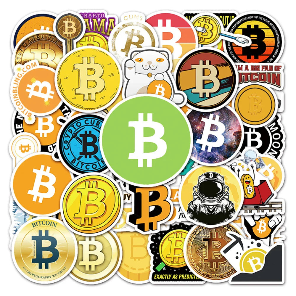Bitcoin BTC Stickers Pack: Laptop, Skateboard, Phone, Luggage, DIY Decals (Online Order Only)