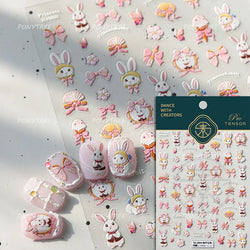 Rabbit Bunny Bear Flower Lace Bowknot Retro Frame Rose Self Adhesive Nail Art Decoration Stickers Chic Manicure Decals Wholesale (ONLINE ORDER ONLY)