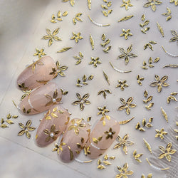 Gold Hot Stamping Flowers Leaves 3D 5D Pearl Bead Delicate Self Adhesive Nail Art Decorations Stickers Manicure Decals Wholesale (Online Order Only)