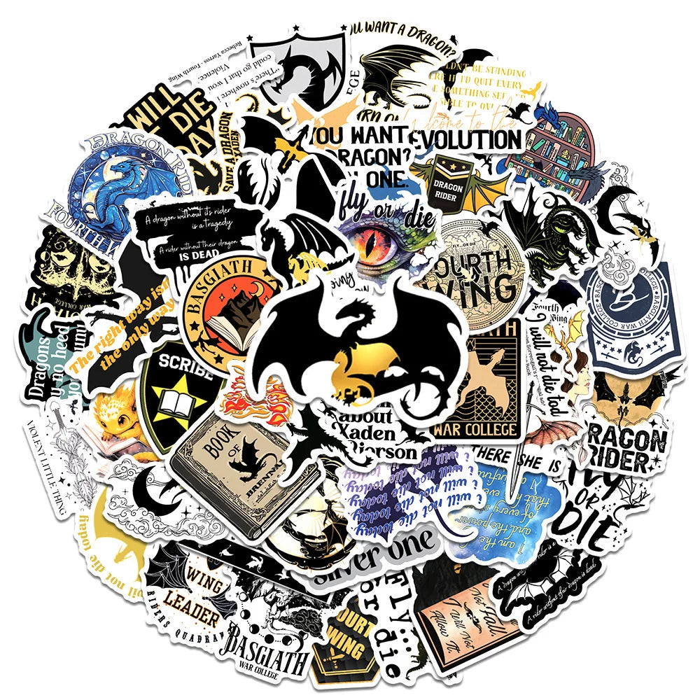 10/30/50pcs Fantasy Fourth Wing Novel Graffiti Stickers Cartoon Decals Laptop Fridge Skateboard Car Phone Waterproof Sticker Toy (Online Order Only)