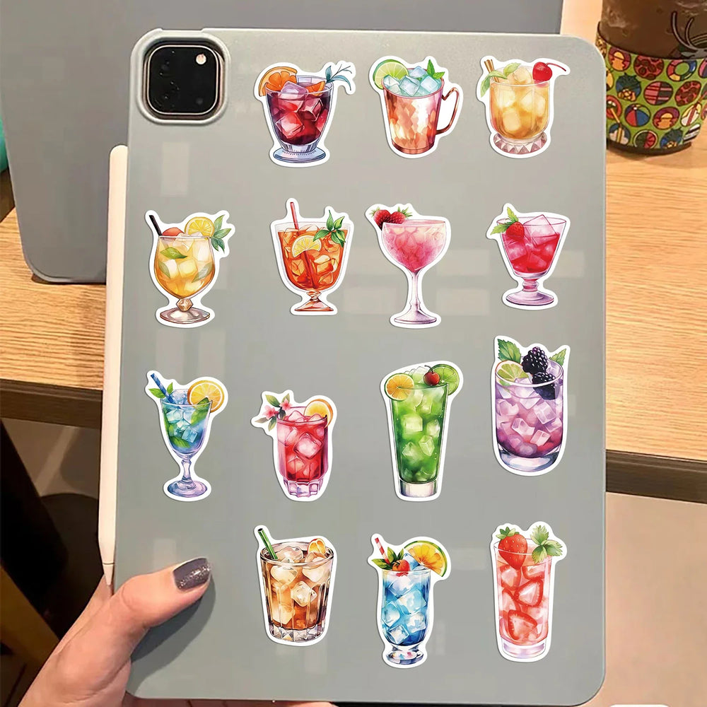 50pcs Watercolor Cocktail Stickers For Suitcase Stationery Phone Laptop Ipad DIY Sticker Scrapbooking Material Craft Supplies (ONLINE ORDER ONLY)