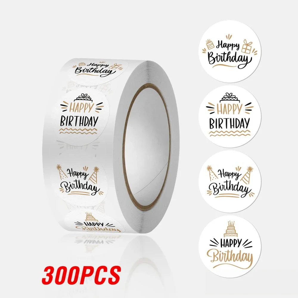 100-500pcs Round Happy birthday Labels Kraft Paper Sticker Candy Bag Flower Gift Box Cake Boxes and Packaging Wedding Stickers (ONLINE ORDER ONLY)