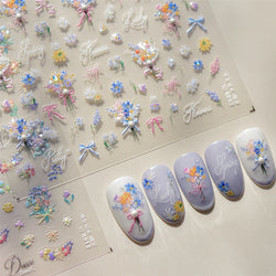 Colourful Field Bouquet Flower Spring Field Violet Daisy Bowknot Butterfly 5D Relief Adhesive Nail Art Stickers Manicure Decals (ONLINE ORDER ONLY)