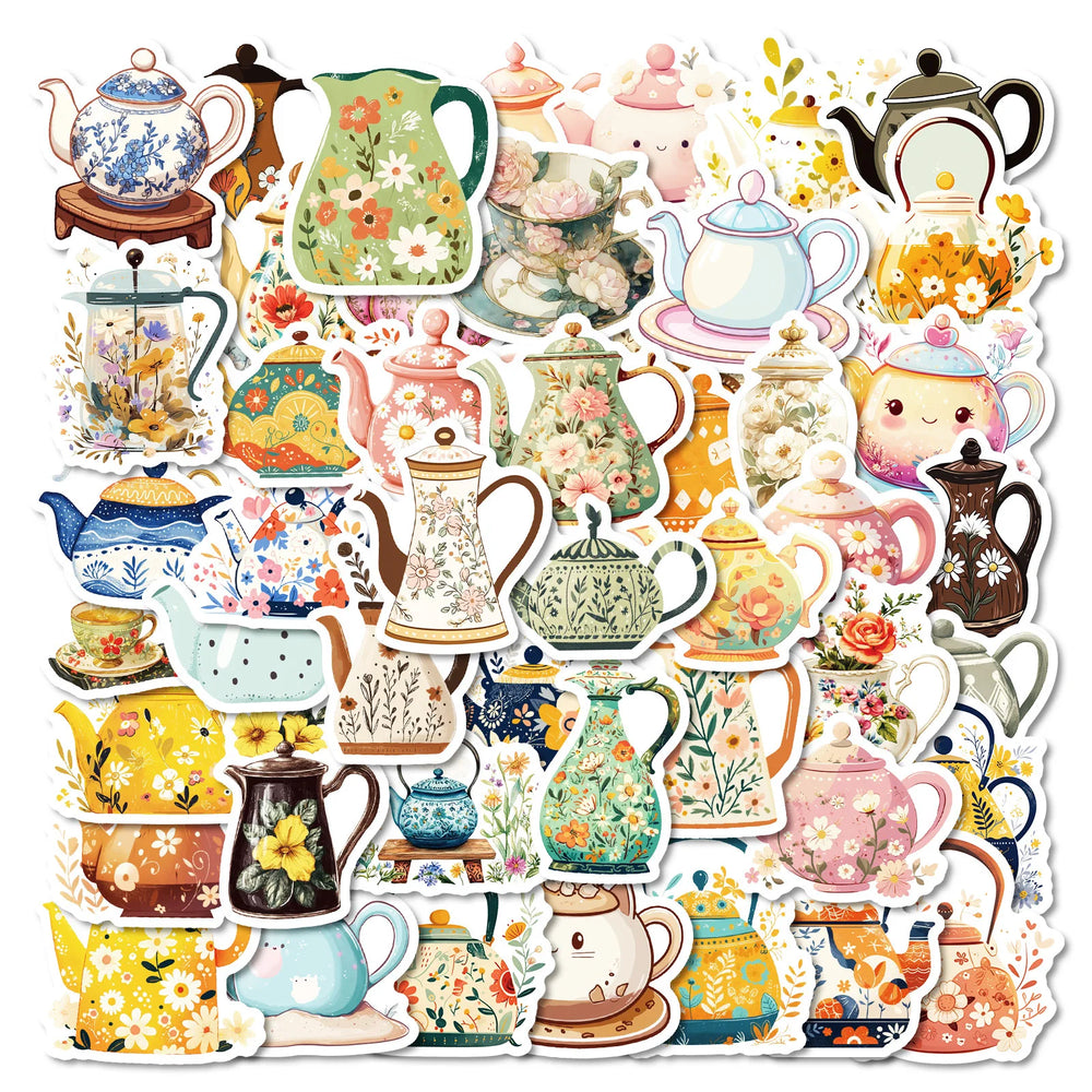 50Pcs Retro Flower Vase Graffiti Stickers for Helmet, Wall, Desktop Decoration (ONLINE ORDER ONLY)