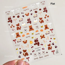 Charm Retro Bear Candy Cake Bowknot Rabbit Bunny Strawberry Footprint Muffin 3D Adhesive Nail Art Stickers Chic Manicure Decals (ONLINE ORDER ONLY)
