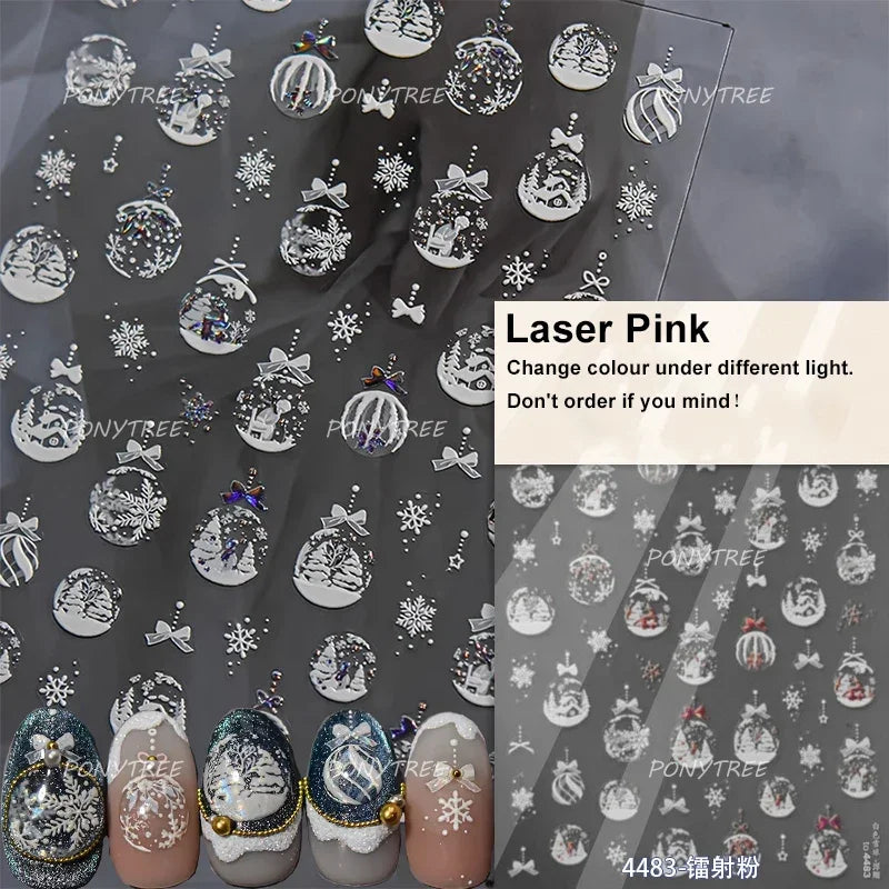 Flying Snowflakes Cold Winter Geometric Hexagon Star Romantic Adhesive Nail Art Stickers Embossment Rhinestone Manicure Decals (ONLINE ORDER ONLY)