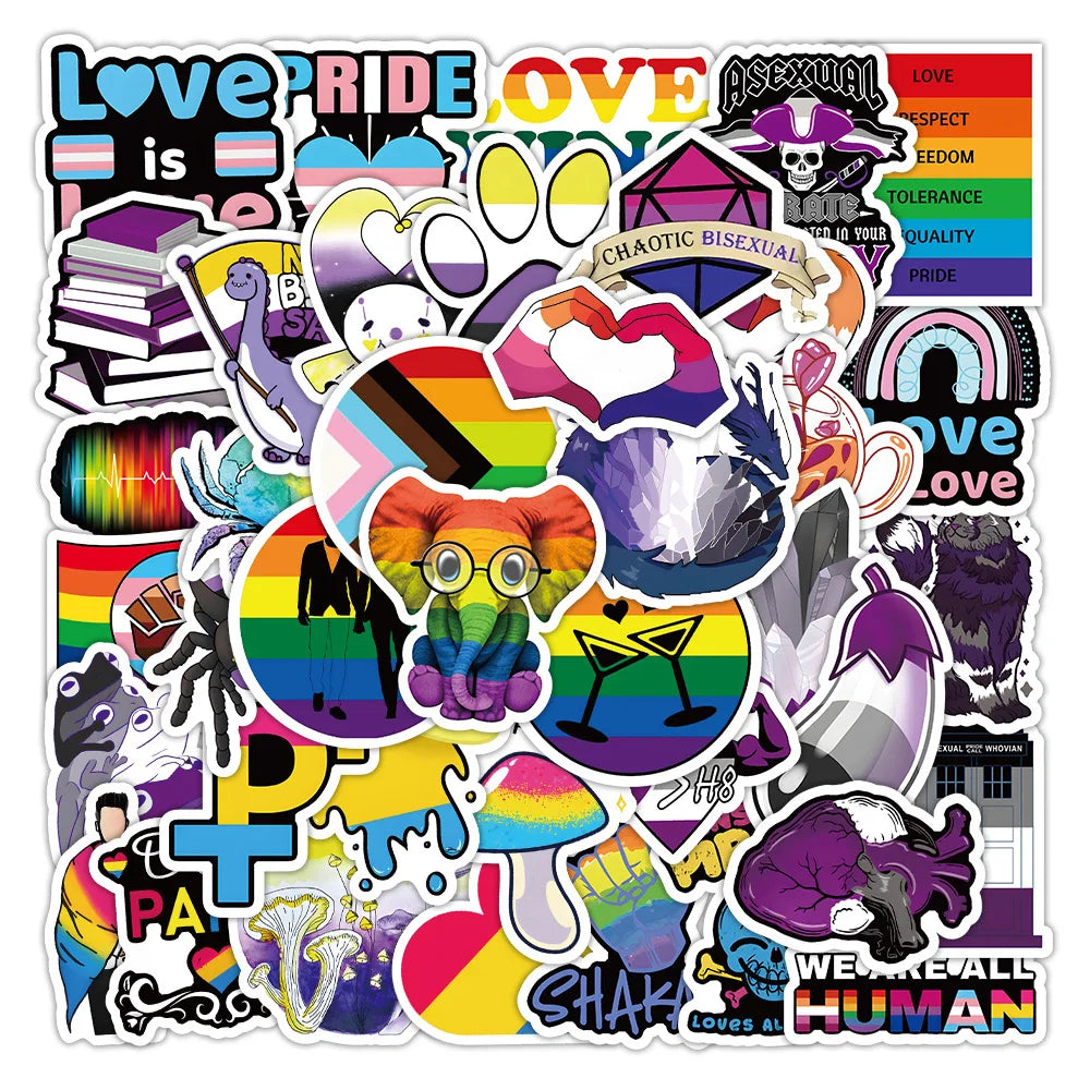 50Pcs/Set LGBTQ+ Rainbow Waterproof Removable Pvc Stickers for Wall Car Bike Laptop Scrapbook Sticker (Online Order Only)