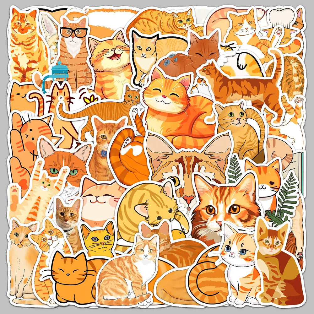 50pcs Orange Cat Graffiti Stickers for Helmet, Desktop, Wall Decoration, DIY (ONLINE ORDER ONLY)