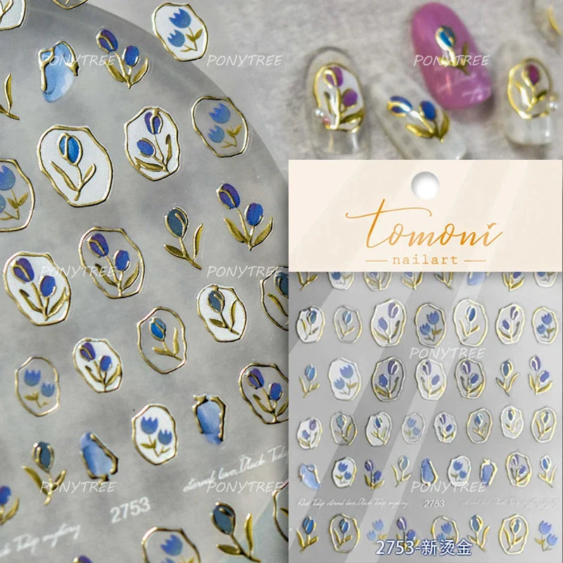 Cute  Pink Blue Nature Tulip Star Heart Butterfly Peach Blossom Jelly Embossed Relief Adhesive Nail Art Stickers Manicure Decals (ONLINE ORDER ONLY)
