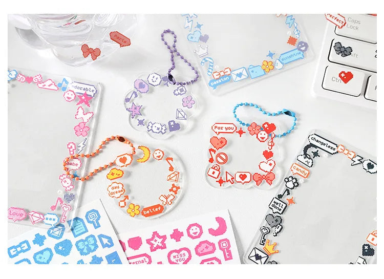 Korea Ins Cute Pixel Dialog Series Decorative Sticker Hand Account Idol Card DIY Material Sticker Personalized Kawaii Stationery (ONLINE ORDER ONLY)