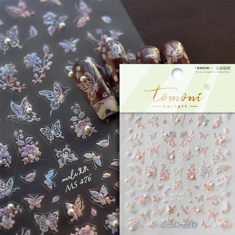 Gradient Halo Dyeing Dark Red Rose Flower Rhinestone Lace Bow Heart 3D Self Adhesive Nail Art Decoration Sticker Manicure Decals (ONLINE ORDER ONLY)